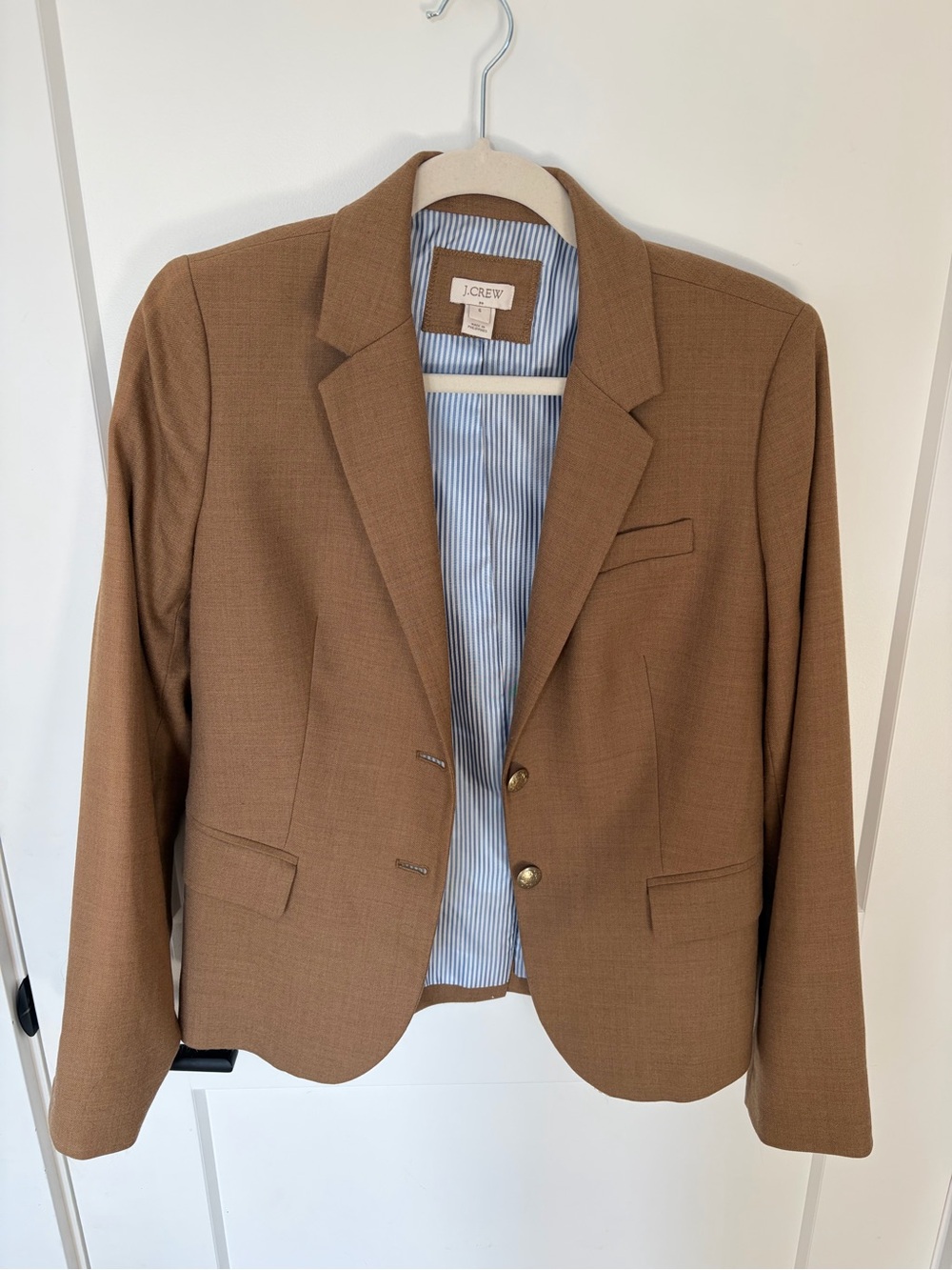 J. Crew Camel Brown Women's Classic Schoolboy Blazer with Notch Lapel